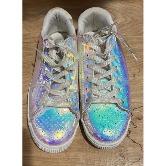 Qupid Womens Shoes SHINY PINK METALLIC FASHION SNEAKERS SIZE 6 - Picture 2 of 6